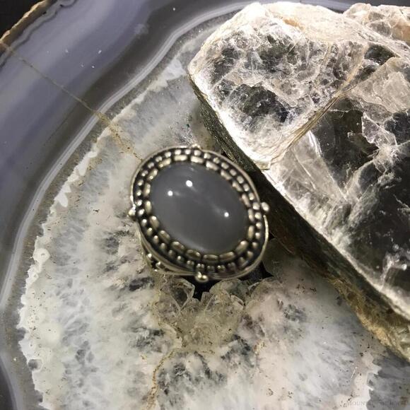 Carolyn Pollack Sterling Silver Oval Gray Agate Decorated Ring Size 9 For Women - Picture 2 of 10